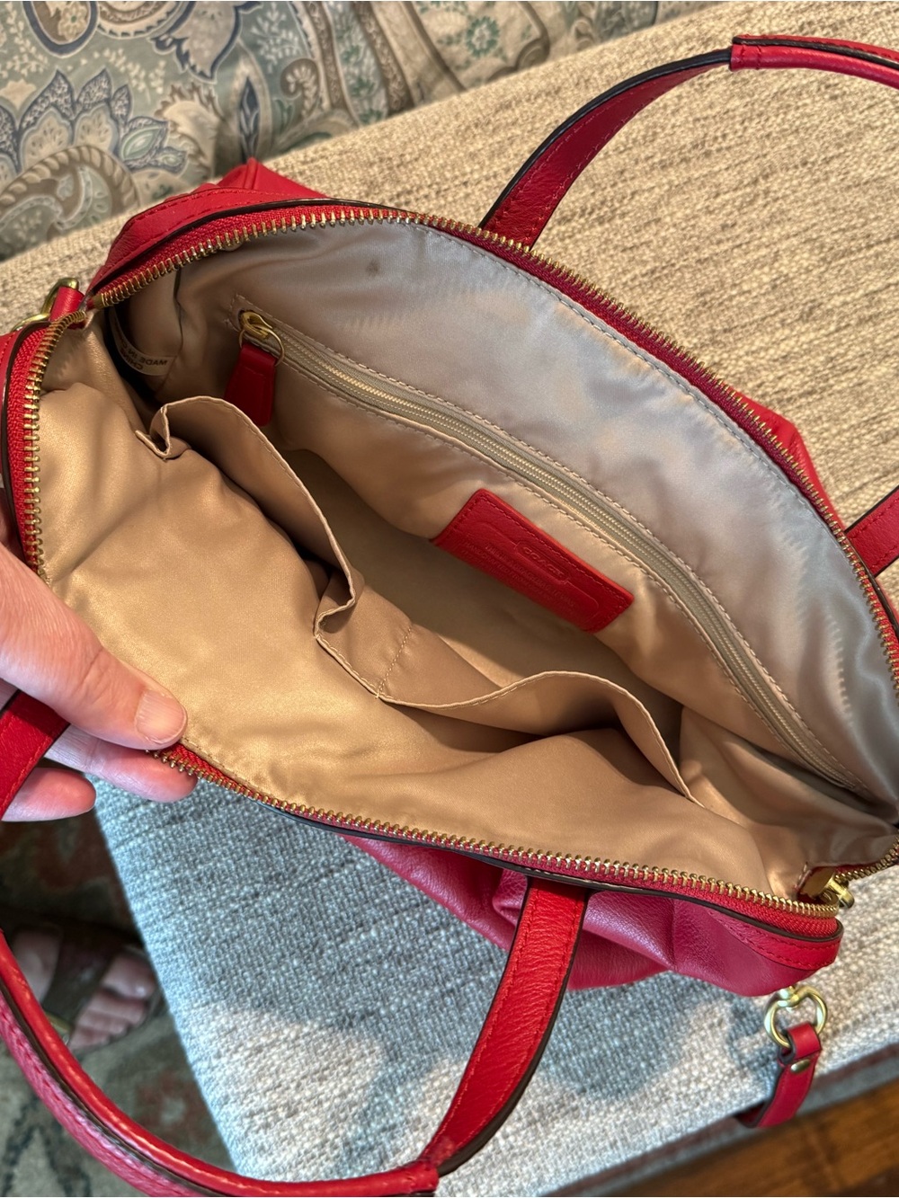 Coach Red Leather Top-Handle Satchel with Gold-Tone Accents - Picture 6 of 8